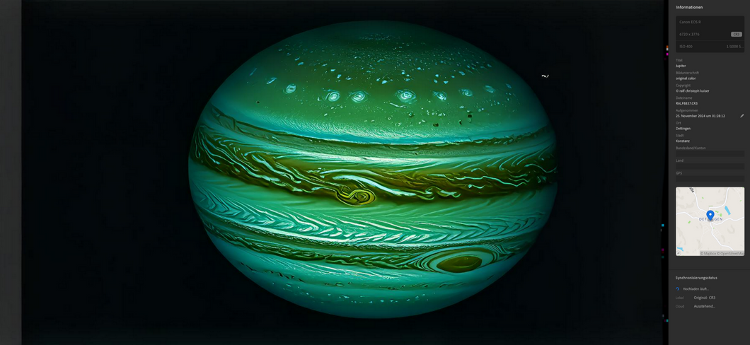 Visualizations of Jupiter based on the observation data of Ralf Christoph Kaiser from 25.11.2024 with original shots -Visualisierungen von Jupiter basierend auf den Beobachtungsdaten von Ralf Christoph Kaiser vom 25.11.2024 mit original Shots