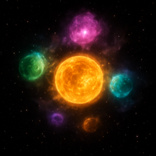 Laden Sie das Bild in den Galerie-Viewer, Star system Etamin from the constellation Draco, visualization and real astro photographs by Ralf Christoph Kaiser, original color, enlarged 1600%, with original raw files, complete fan package
