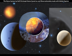 The Venus system observed by Ralf Christoph Kaiser origina Shots and magnifications and AI calculated visualization of details based on observation data by Ralf Christoph Kaiser created with Adobe Express